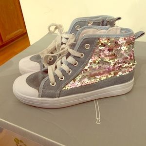 Girls Sequined Denim Sneakers